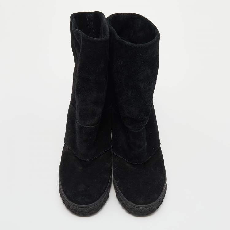 Pre Owned Casadei Black Suede Renna Gotham Wedge Ankle Boots Size 37.5