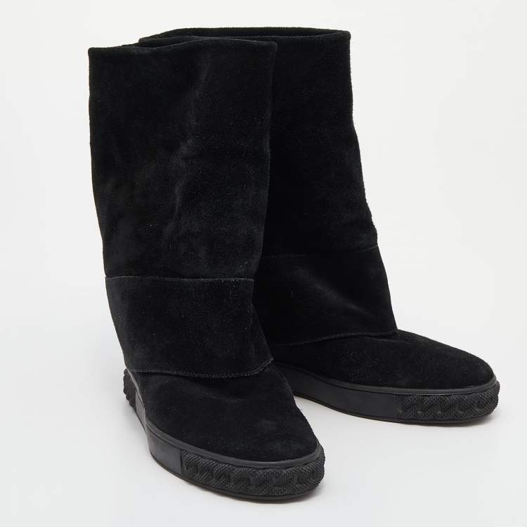 Pre Owned Casadei Black Suede Renna Gotham Wedge Ankle Boots Size 37.5