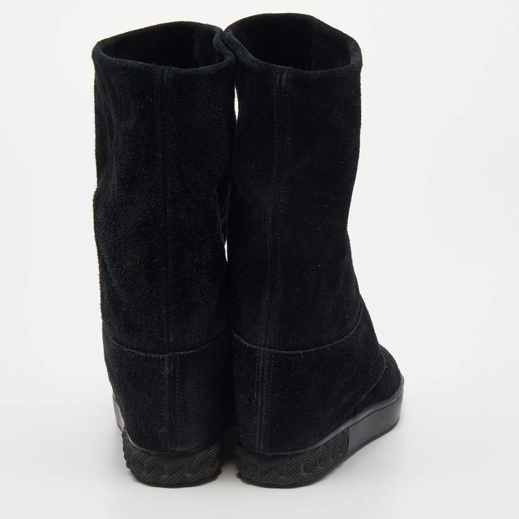 Pre Owned Casadei Black Suede Renna Gotham Wedge Ankle Boots Size 37.5