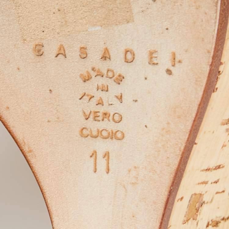 Pre Owned Casadei Pale Pink Patent Leather Cork Wedge T Strap Sandals Size 41