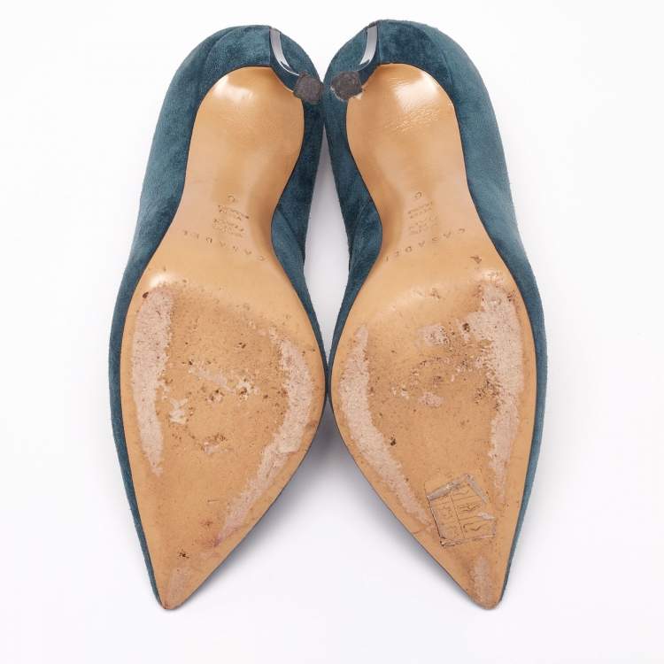 Pre Owned Casadei Teal Suede Blade Pumps Size 36