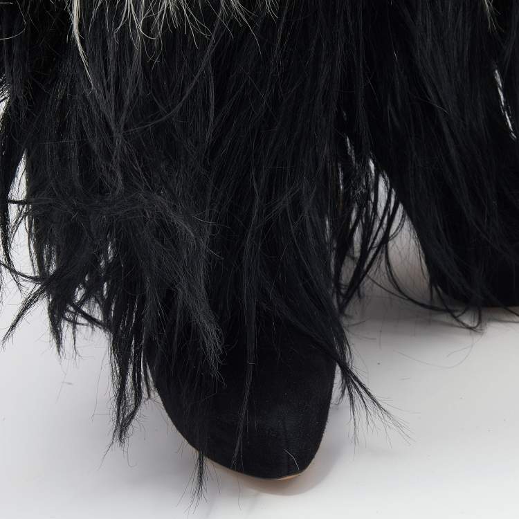 مملوكة مسبقًا Casadei Black/White Hair and Suede Ankle Boots Size 38