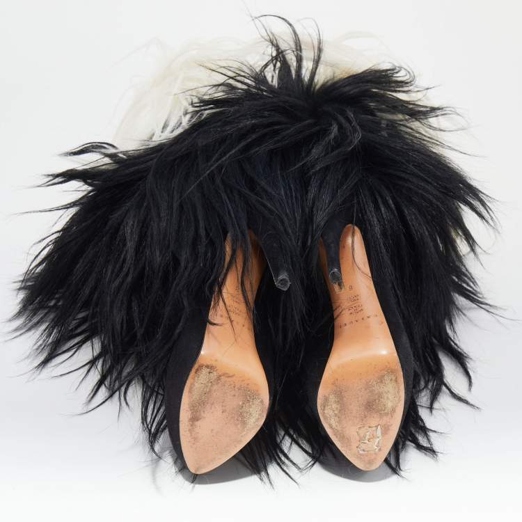 مملوكة مسبقًا Casadei Black/White Hair and Suede Ankle Boots Size 38