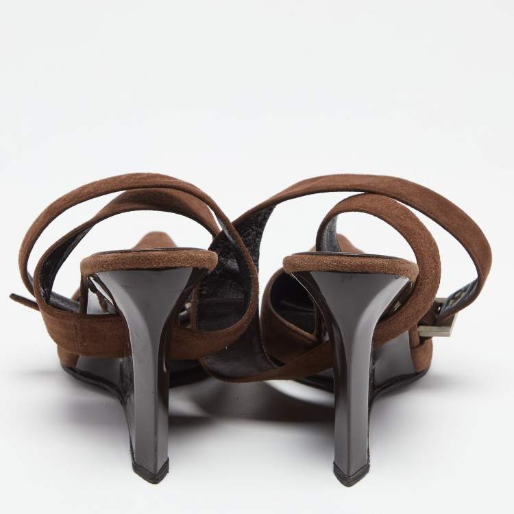 Pre Owned Casadei Brown Suede Ankle Strap Wedge Sandals Size 38