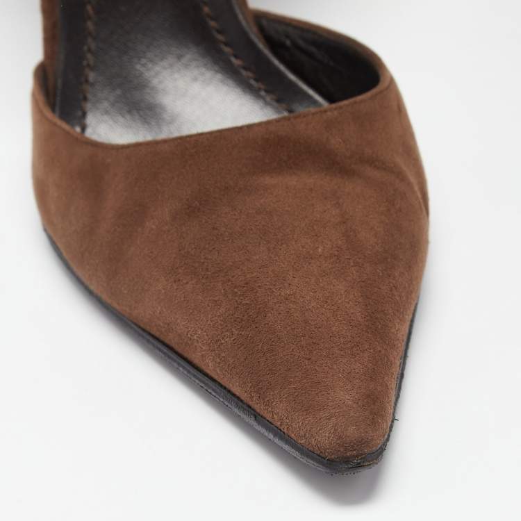 Pre Owned Casadei Brown Suede Ankle Strap Wedge Sandals Size 38