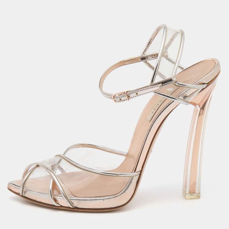 مملوكة مسبقًا Casadei Metallic PVC and Leather Sandals Size 39