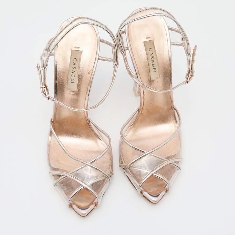 مملوكة مسبقًا Casadei Metallic PVC and Leather Sandals Size 39