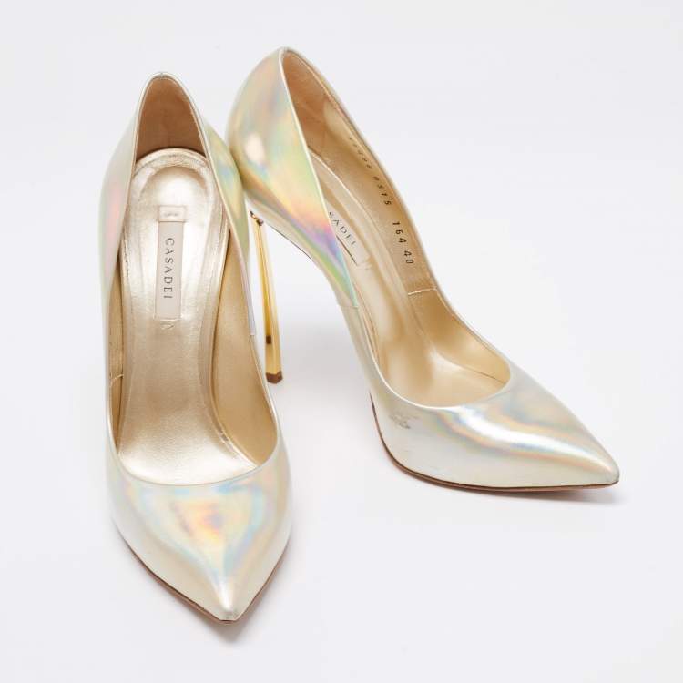 Pre Owned Casadei Metallic Holographic Patent Leather Blade Pointed Toe Pumps Size 40