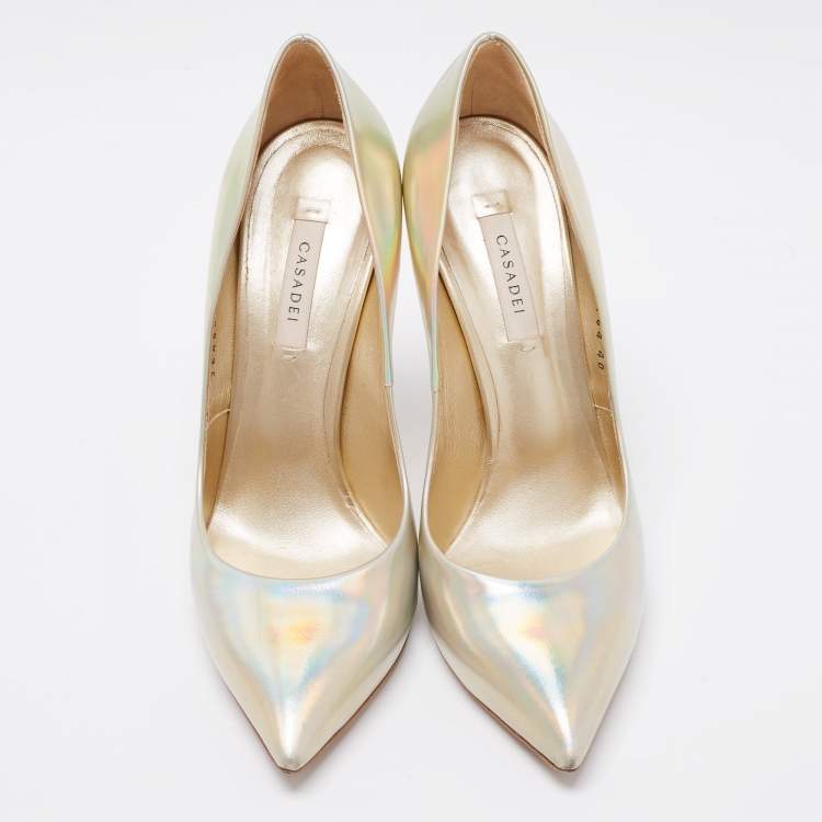 Pre Owned Casadei Metallic Holographic Patent Leather Blade Pointed Toe Pumps Size 40