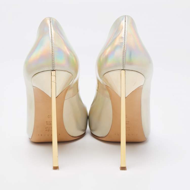 Pre Owned Casadei Metallic Holographic Patent Leather Blade Pointed Toe Pumps Size 40