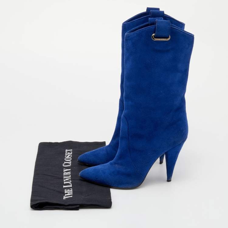 مملوكة مسبقًا Casadei Blue Suede Mid Calf Boots Size 39