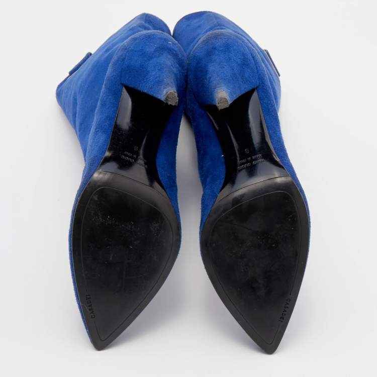مملوكة مسبقًا Casadei Blue Suede Mid Calf Boots Size 39