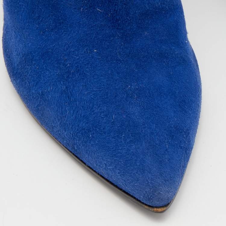 مملوكة مسبقًا Casadei Blue Suede Mid Calf Boots Size 39
