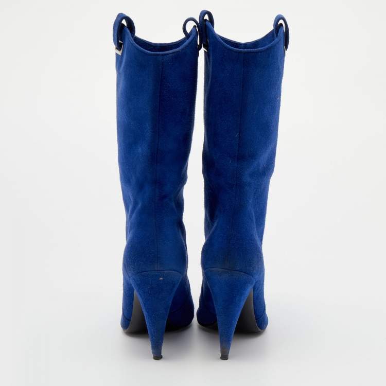 مملوكة مسبقًا Casadei Blue Suede Mid Calf Boots Size 39