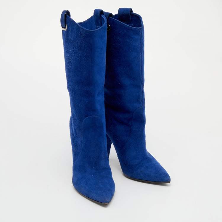 مملوكة مسبقًا Casadei Blue Suede Mid Calf Boots Size 39