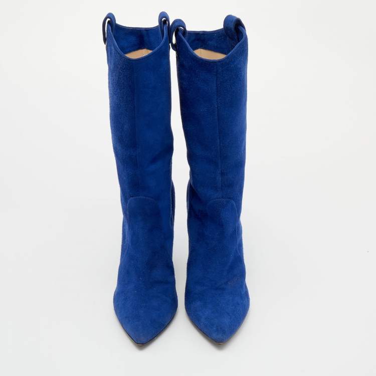 مملوكة مسبقًا Casadei Blue Suede Mid Calf Boots Size 39