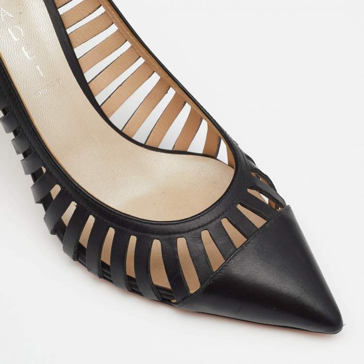 مملوكة مسبقًا Casadei Black Cut Out Leather Pointed Toe Pumps Size 38.5