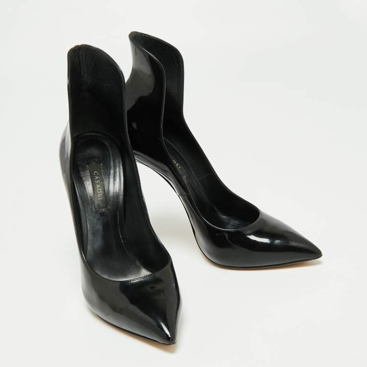 Pre Owned Casadei Black Patent Leather Pointed Toe Pumps Size 39