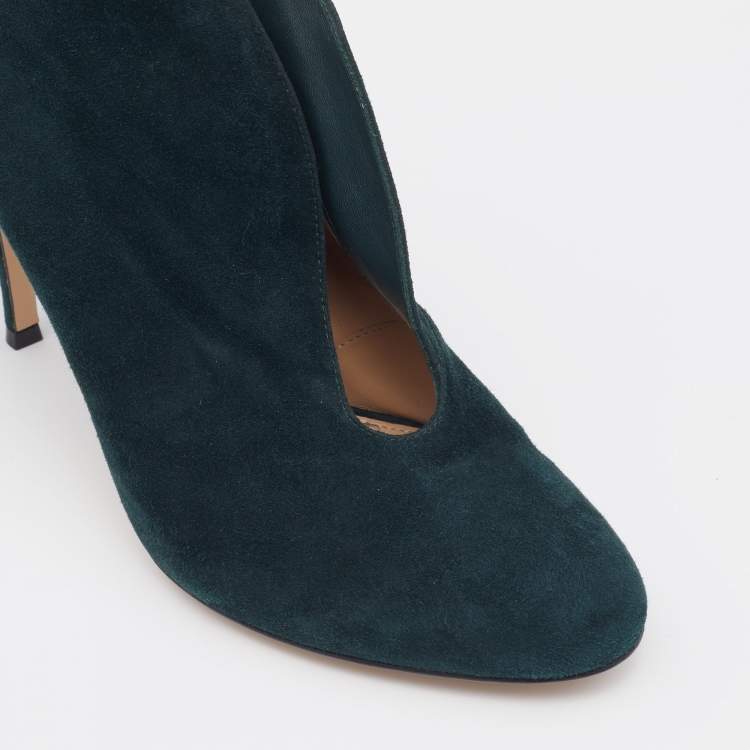 Pre Owned Casadei Green Suede V Neck Booties Size 40 