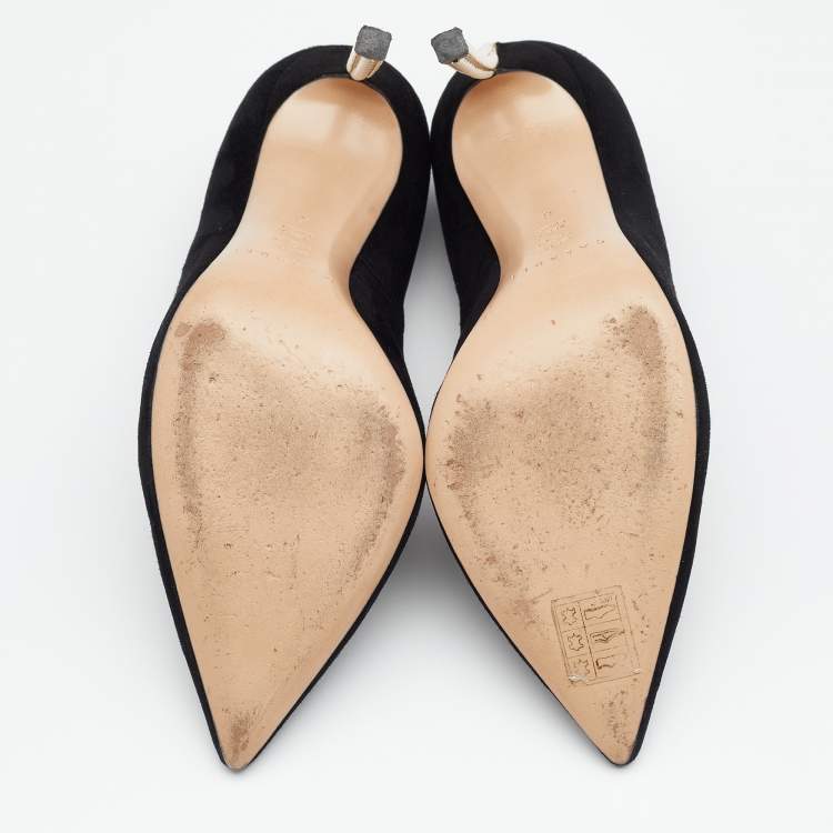 Pre Owned Casadei Black Suede Pearl Embellished Heel Pointed Toe Pumps Size 38