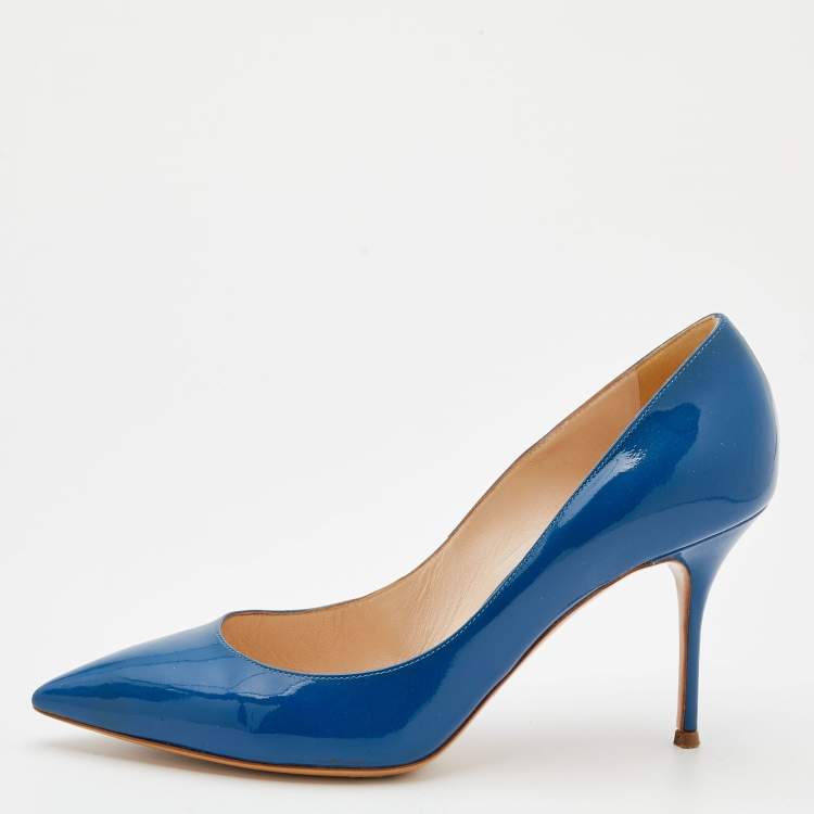 Pre Owned Casadei Blue Patent Leather Pointed Toe Pumps Size 38