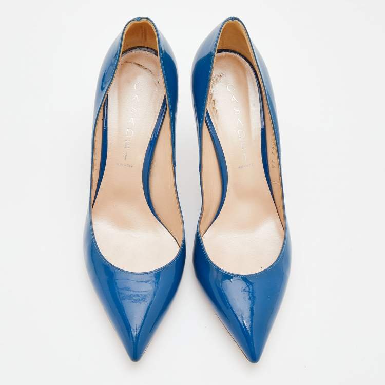 Pre Owned Casadei Blue Patent Leather Pointed Toe Pumps Size 38