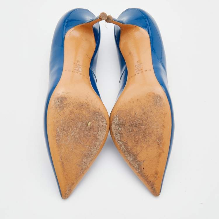 Pre Owned Casadei Blue Patent Leather Pointed Toe Pumps Size 38