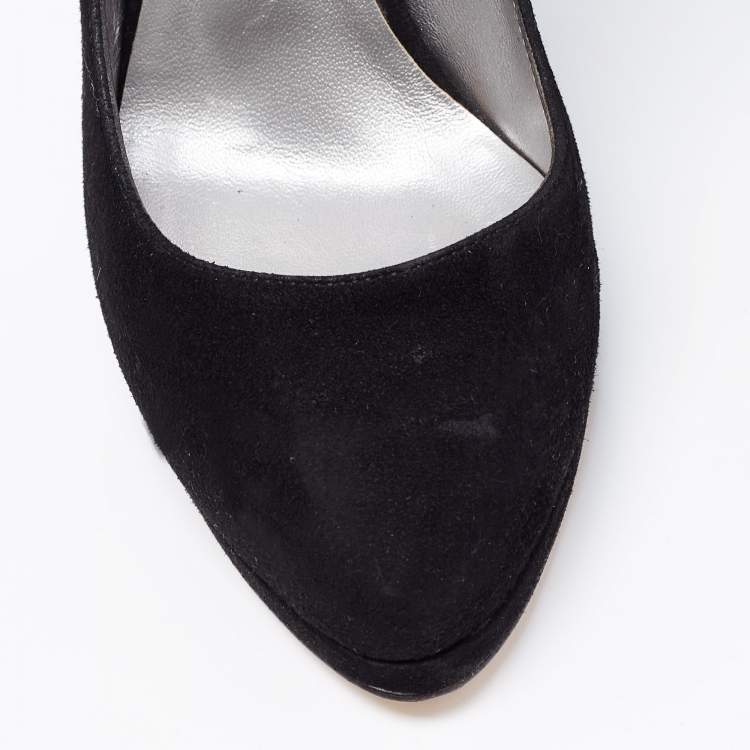 Pre Owned Casadei Black Suede Platform Wedge Pumps Size 36.5