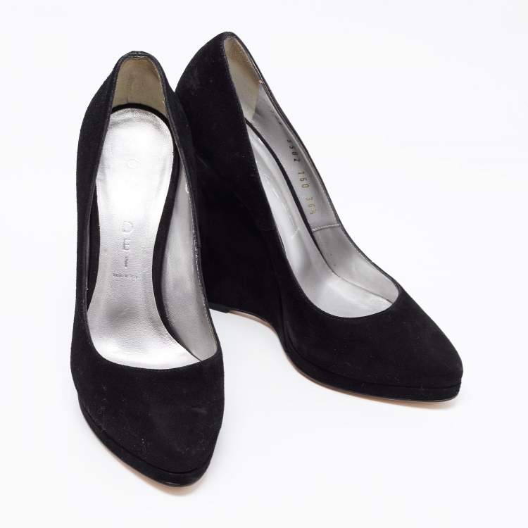 Pre Owned Casadei Black Suede Platform Wedge Pumps Size 36.5