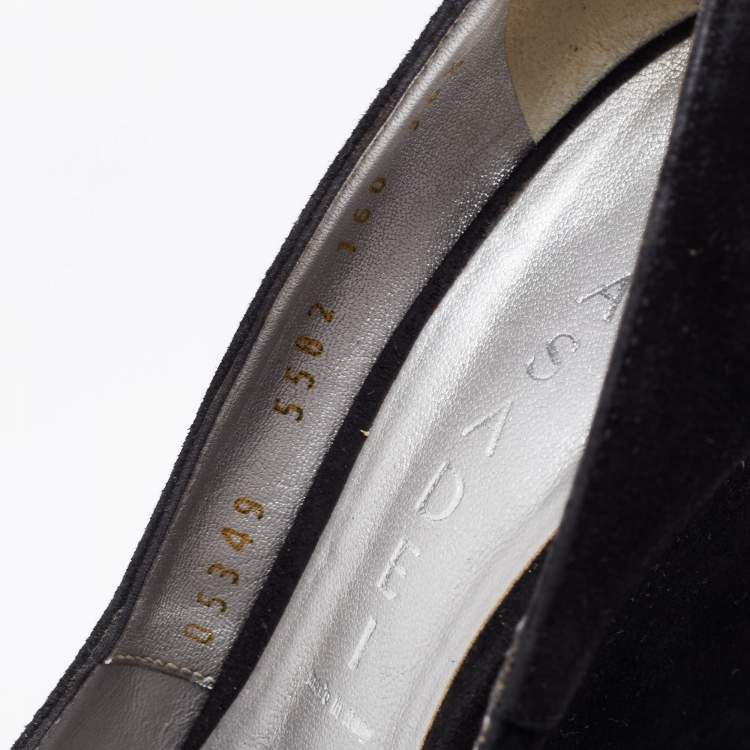 Pre Owned Casadei Black Suede Platform Wedge Pumps Size 36.5