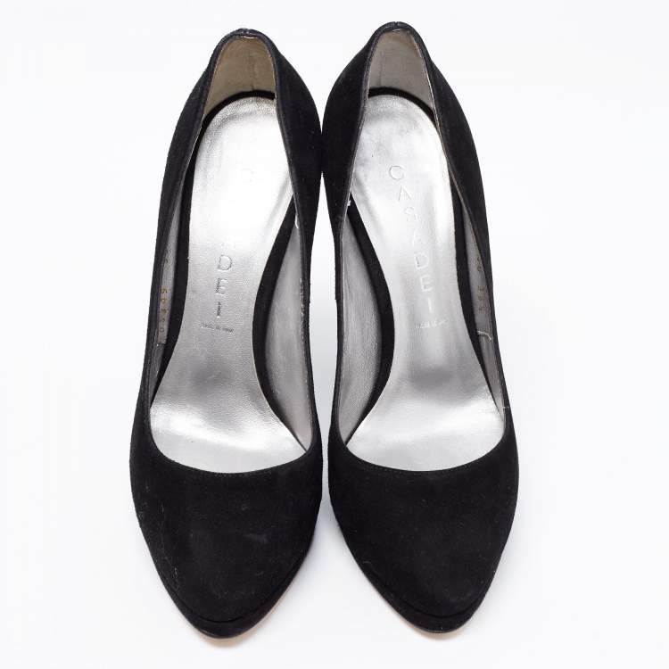 Pre Owned Casadei Black Suede Platform Wedge Pumps Size 36.5