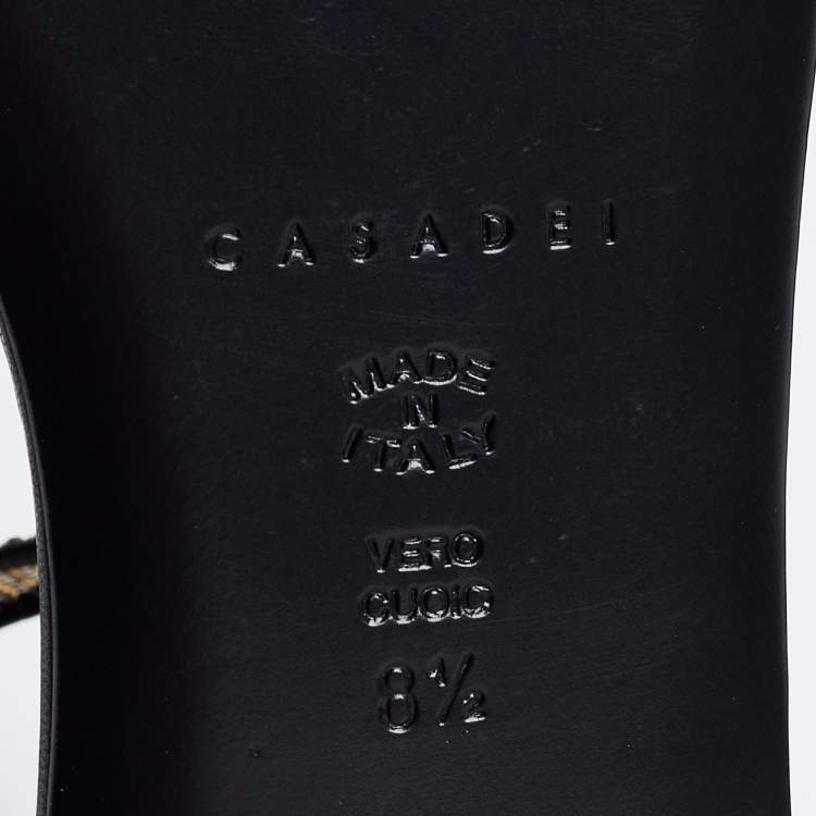 Pre Owned Casadei Black Leather And PVC Crystal Embellished Vinil Ankle Cuff Flat Sandals Size 38.5