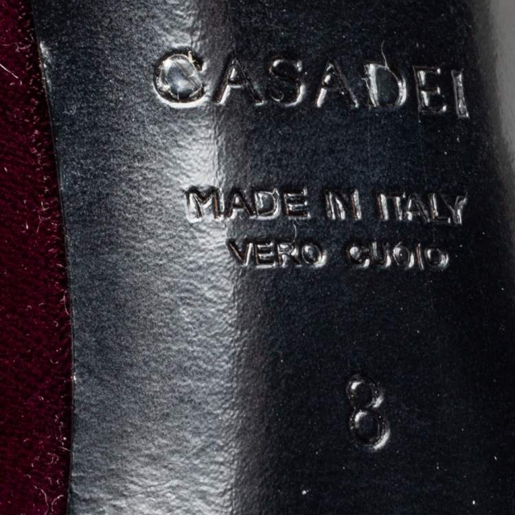 Pre Owned Casadei Burgundy Velvet Crystal and Faux Pearl Embellished Pumps Size 38