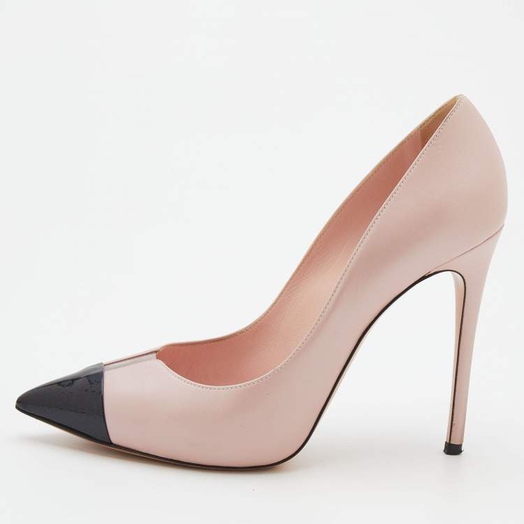 Pre Owned Casadei Light Pink/Black Leather Pointed Toe Pumps Size 38