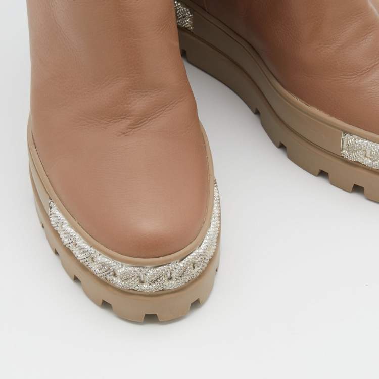 Pre Owned Casadei Nude Pink Suede and Leather Wedge Boots Size 38.5