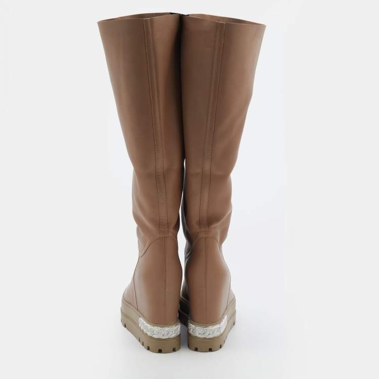 Pre Owned Casadei Nude Pink Suede and Leather Wedge Boots Size 38.5