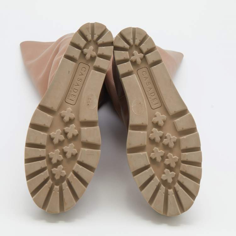 Pre Owned Casadei Nude Pink Suede and Leather Wedge Boots Size 38.5