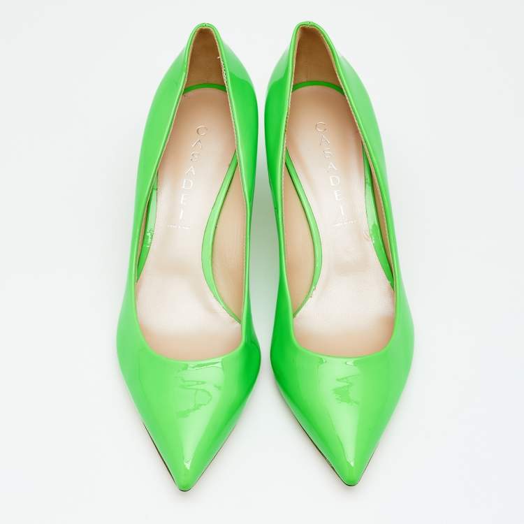 Pre Owned Casadei Neon Green Patent Leather Pumps Size 39