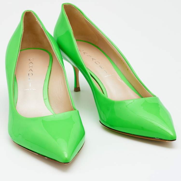 Pre Owned Casadei Neon Green Patent Leather Pumps Size 39