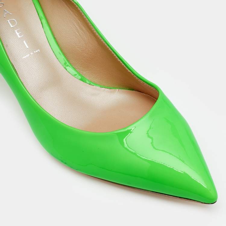Pre Owned Casadei Neon Green Patent Leather Pumps Size 39
