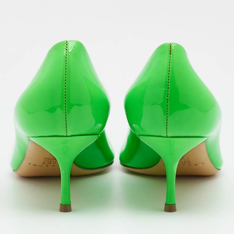 Pre Owned Casadei Neon Green Patent Leather Pumps Size 39