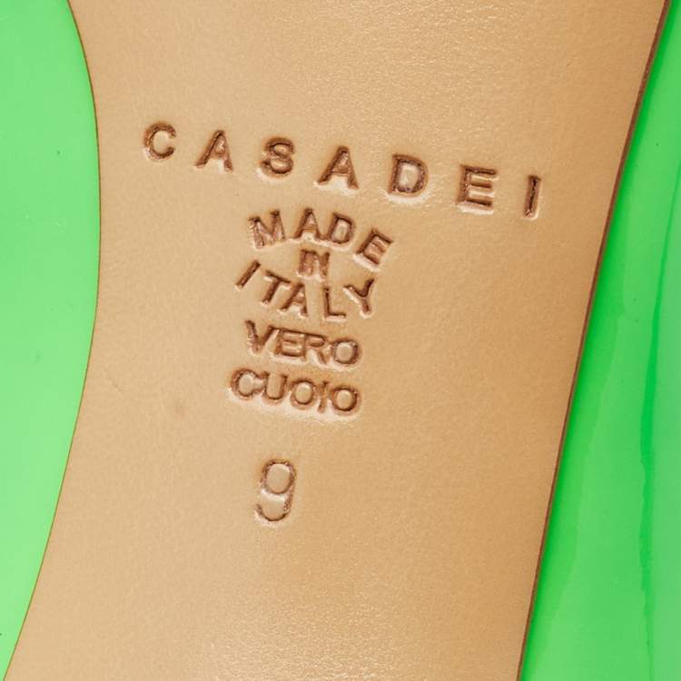 Pre Owned Casadei Neon Green Patent Leather Pumps Size 39