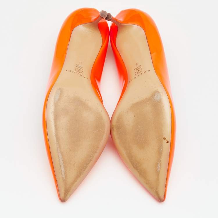 Pre Owned Casadei Neon Orange Patent Leather Pointed Toe  Pumps Size 39