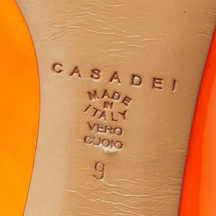 Pre Owned Casadei Neon Orange Patent Leather Pointed Toe  Pumps Size 39