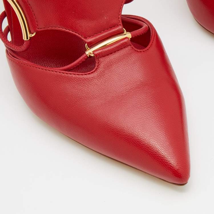 Pre Owned Casadei Red Leather Strappy Pointed Toe Pumps Size 39