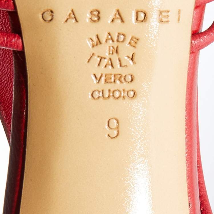 Pre Owned Casadei Red Leather Strappy Pointed Toe Pumps Size 39