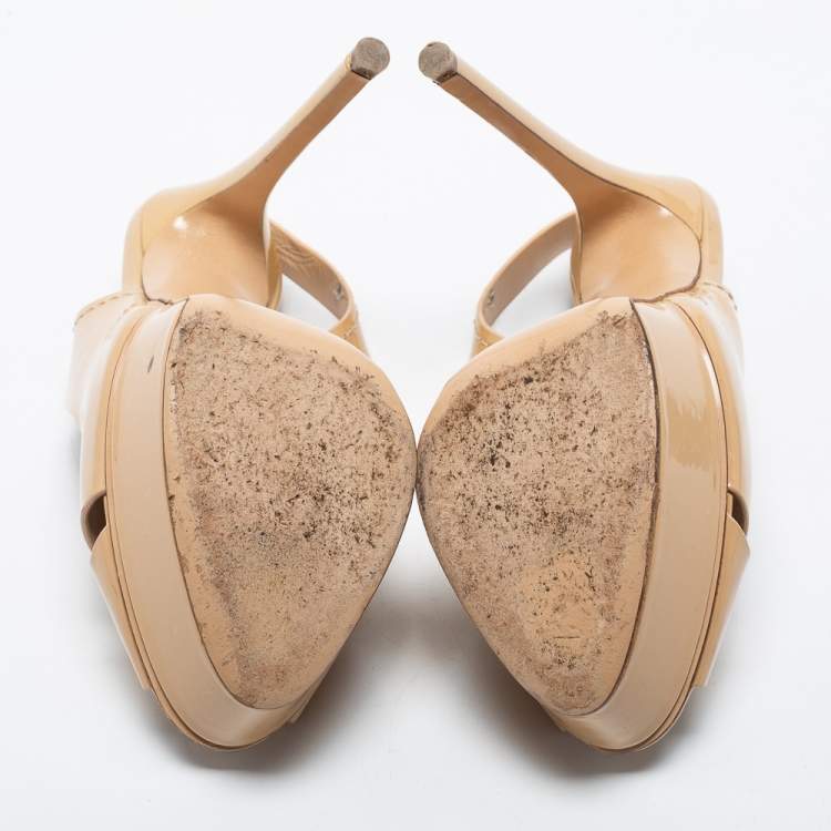 Pre Owned Casadei Beige Patent Leather Slingback Sandals Size 37