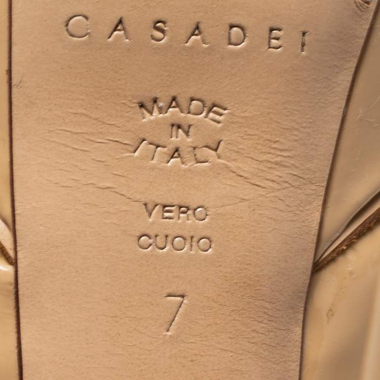 Pre Owned Casadei Beige Patent Leather Slingback Sandals Size 37