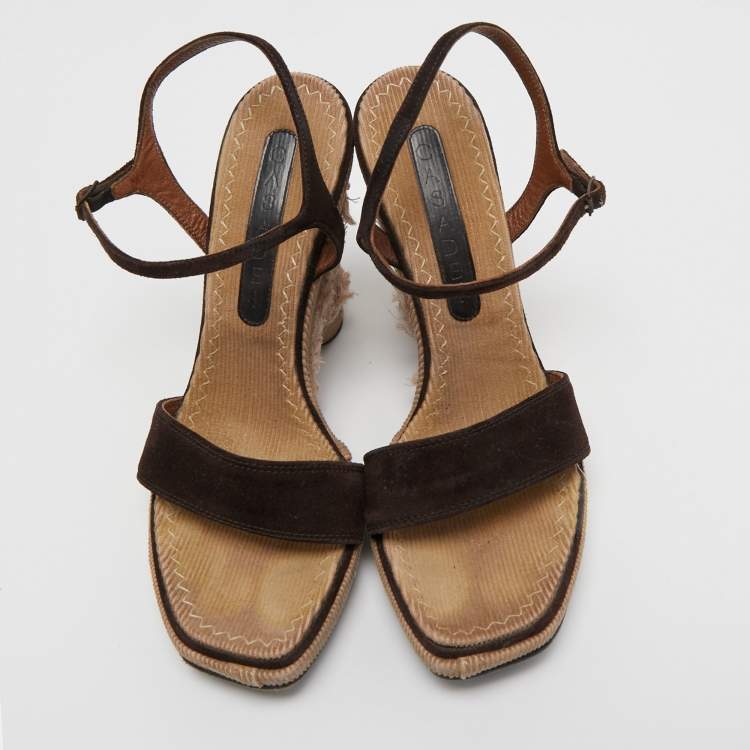 Pre Owned Casadei Brown Suede Espadrille Sandals Size 36