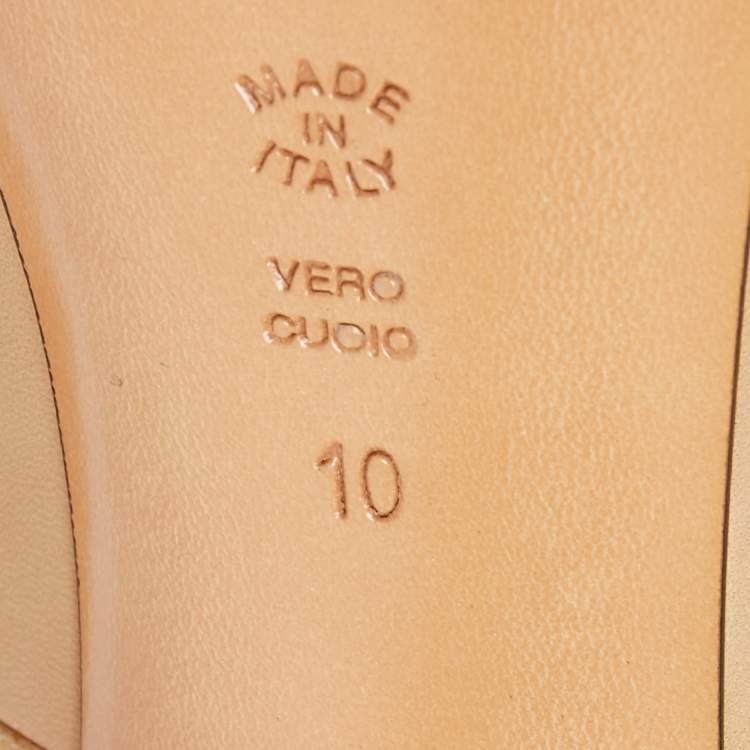 Pre Owned Casadei Beige Leather Peep Toe Platform Pumps Size 40